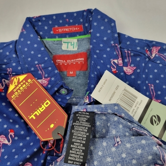 NWT flamingo with Santa hat holiday Christmas button down short sleeve shirt - Picture 5 of 5